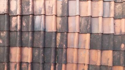 Clay roof tiles on a brown house in the background