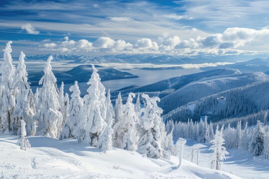Schweitzer Mountain Winter Wonderland Above Lake Pend Orielle, Sandpoint Idaho.