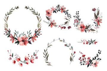 Four delicate watercolor floral wreaths, perfect for invitations or greeting cards