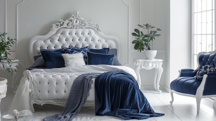 Chic Bedroom in Navy Blue, Perfect for a Sophisticated and Bold Interior Design