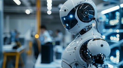 Fototapeta premium Visualize a robotics lab where engineers are programming humanoid robots to perform complex tasks