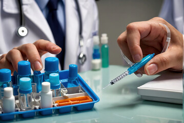 Fototapeta premium Medical Professional Preparing Syringe for Injection