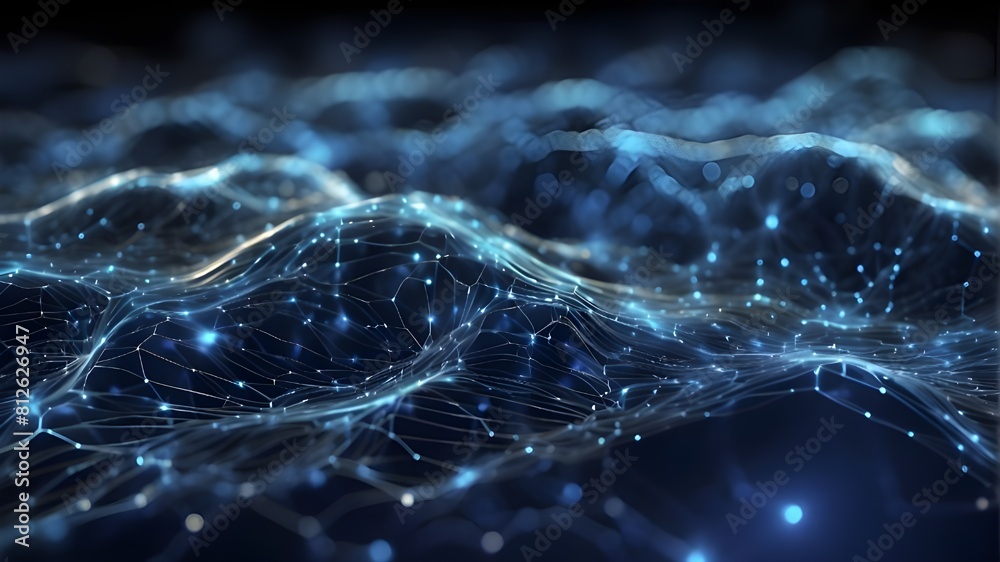 Wall mural the abstract blue tech background highlights the extensive network of communication and information 