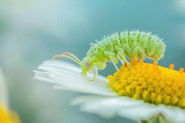 Naklejka premium Close up of a flower with a caterpillar. Ideal for nature and gardening themes