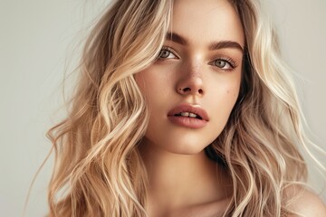 Naklejka premium young sexy blonde woman on light grey background