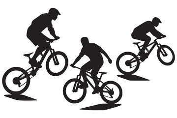 Obraz premium jumping bicyclist silhouettes white background