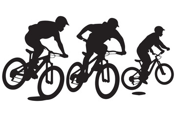 jumping bicyclist silhouettes white background