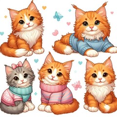 Fototapeta premium A collection of cartoon cats realistic has illustrative meaning used for printing card design illustrator.