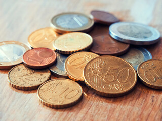 Currency Diversity. Mixed Euro cents, highlighting European economy. Uses for Economic articles, educational materials.