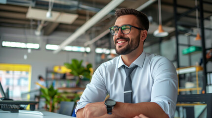 Young office worker in busines casual outfit in a modern office portrait 