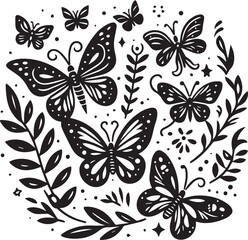 Naklejka premium Butterfly vector silhouette illustration. Monarch butterfly silhouettes collection, vector illustration isolated on white background.