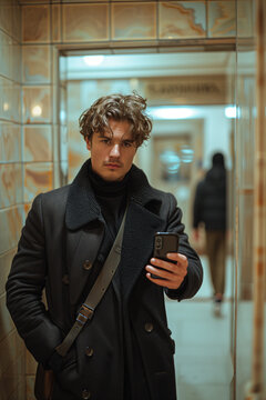 handsome hot guy man using typing smartphone 