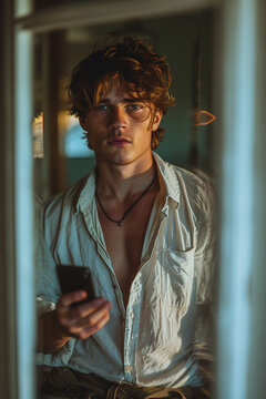 handsome hot guy man using typing smartphone