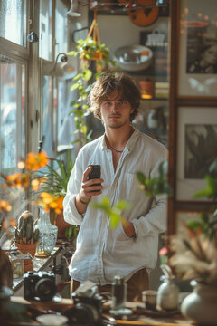 handsome hot guy man using typing smartphone