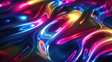 This image features dynamic waves of neon colors creating a liquid abstract effect with a sense of movement and flow