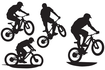Obraz premium silhouette cyclists bicycle jumping riders on white background