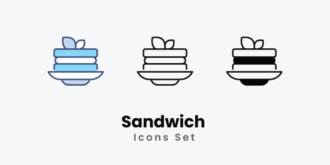 Sandwich  Icons thin line and glyph vector icon stock illustration