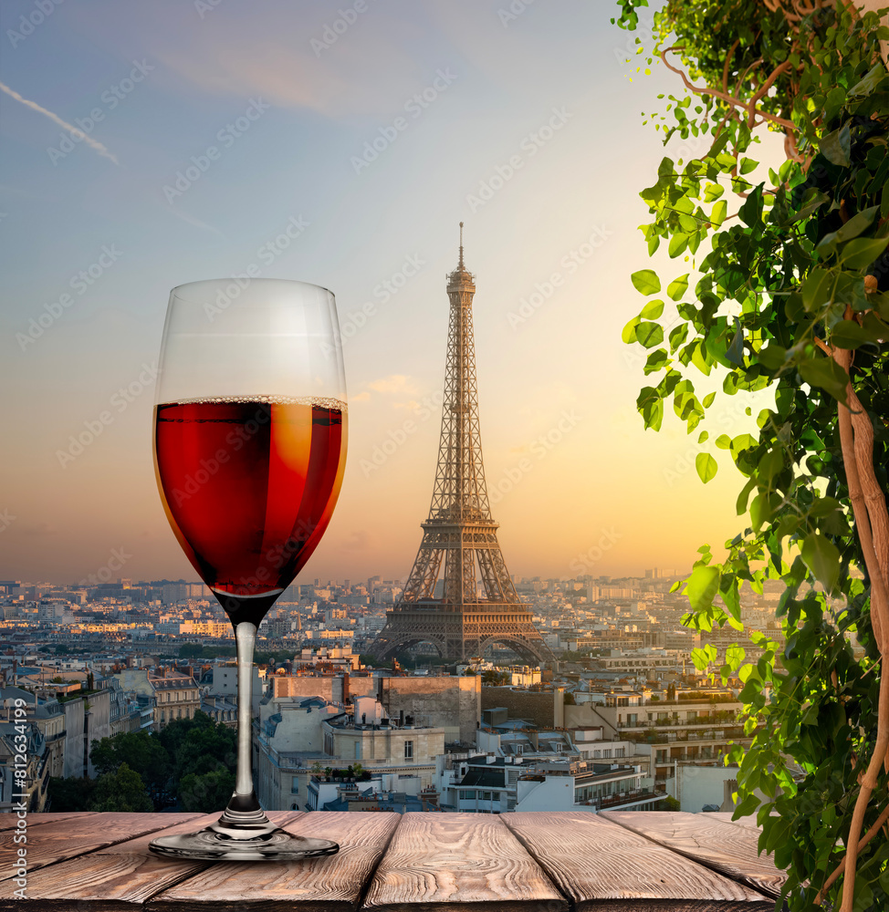 Wall mural wine and the eiffel tower