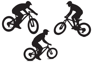 set of silhouette bicycle riders