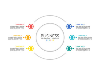 Business infographic template with 6 step, option, and text. Can be used for workflow diagram, annual report, presentation or web design.