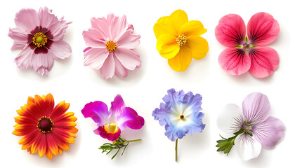 Set of different beautiful flowers on white background