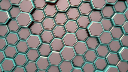 Abstract background or screensaver of gray and turquoise hexagons. Rendering illustration.
