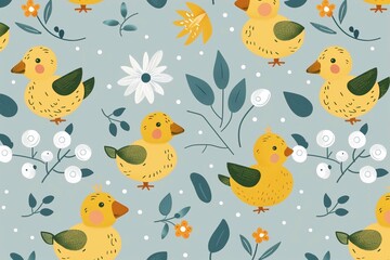 Children's drawing with little ducklings. This gentle and playful composition contains funny drawings of little ducklings, which create a unique and cute children's element for educational games, room