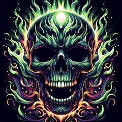A skull with flames around it image photo photo used for printing illustrator.