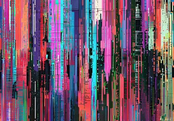 Vibrant abstract image with a digital glitch effect creating a modern artistic aesthetic