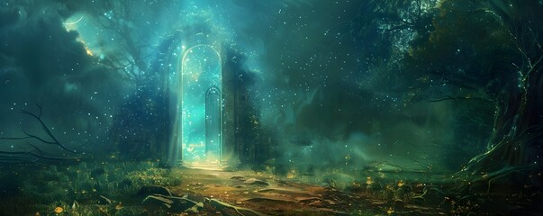 Enchanting Portal in Mystical Forest Beckons Adventurers to Discover the Wonders Beyond
