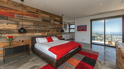   Bedroom boasts tidy bedding & expansive slider leading to balcony overlooking the vast ocean