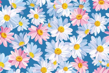 
Seamless pattern with daisies, wallpaper background. Design for clothing, bedding, underwear, pajamas, banner, textile, poster, card and scrapbook