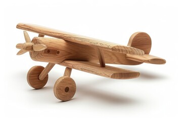 Vintage Wooden Airplane Toy for Retro Travel Enthusiasts - Antique Aeroplane Plane Airline on White Background
