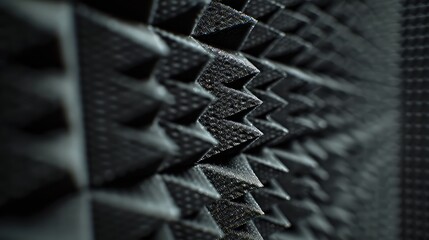 Grey acoustic foam pyramid repeating background for music Studio, Close-up view with shallow depth of field ,Abstract background in the form of pyramids and dragon scales
