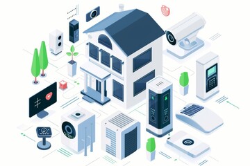 Obraz premium Smart home cameras network sensors and apply AI security updates to protect seniors with machine learning.