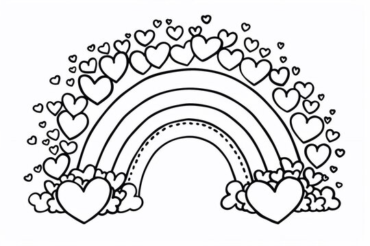 Enjoy a Valentine's Day Coloring Page Featuring Radiant Rainbows and Whimsical Hearts, Perfectly Sized for Standard Printing