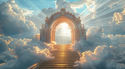Stairs leading to the gates of heaven amid clouds