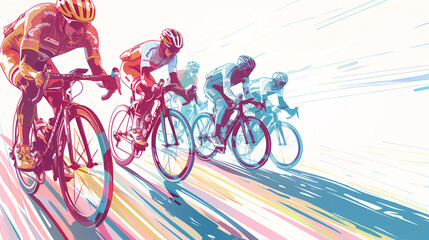Tour de France cycling sport competition, colored line art illustration; intense race. Spectacular world famous bicycle competition in France, europe. Poster or background design.