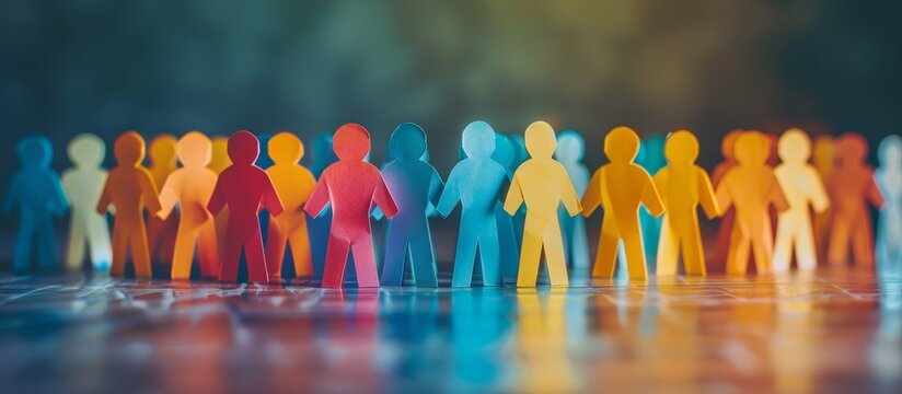 A group of colorful paper people standing in line, representing diversity and community within the business world