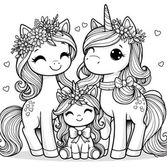 Many unicorns with flowers on their heads art attractive harmony card design illustrator illustrator.