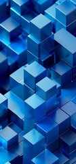 A striking image of stylized 3D cubes with varying shades of blue, creating a complex geometric pattern