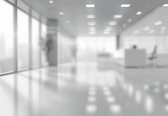 A spacious blurred office with a modern design, creating an abstract background