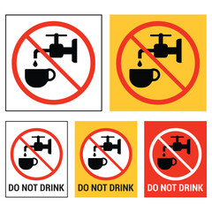 Set of prohibition signs with a valve and a cup 