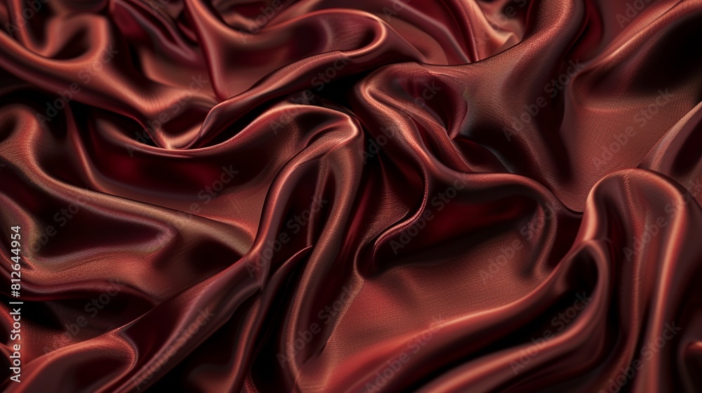 Poster Close-up image of a luxurious silky red fabric with elegant folds and a smooth texture