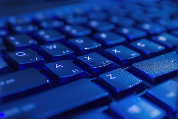 Close-Up blue Keyboard with Few English Letters | Technology and Typing Design | Computer Accessory, Vibrant blue, Close Shot, Modern Technology, Keyboard Layout
