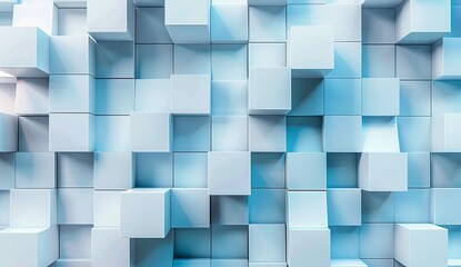 A 3D rendering of numerous blue cubes in an organized, yet chaotic structure Clean and futuristic design