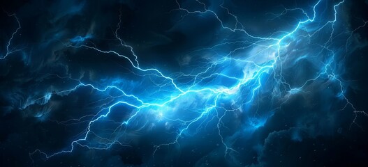 Lightning, blue electric background with a thunderstorm and energy flash of light