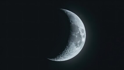 Detailed Crescent Moon in the night sky. Crescent Moon on black background