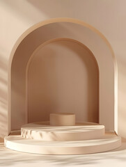 3d background products display podium scene with geometric platform. background vector 3d rendering with podium. stand to show cosmetic products. Stage showcase on pedestal display bei. Generative Ai.