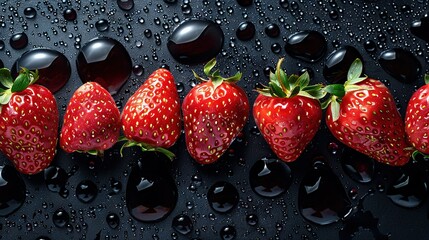   Strawberries on a black surface